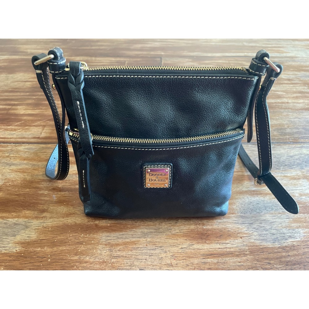Dooney & Bourke North South Triple Zip Crossbody Bag Black Pebbled Leather Gold